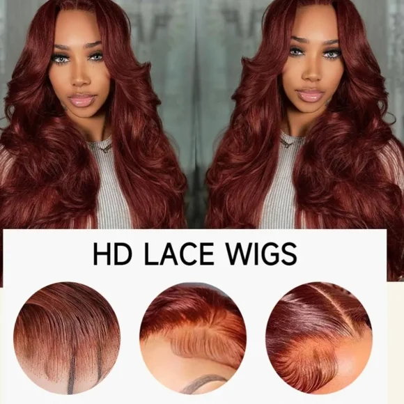 Reddish Brown Lace Front Wigs 28 Inch Pre-Plucked 200% Density Body Wave HD Lace - Picture 4 of 7